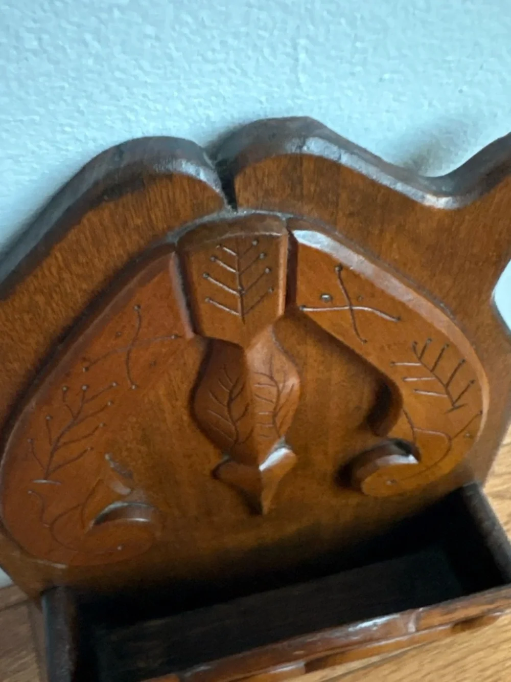 Handcrafted Carved Wooden Wall Display Shelf - Brown